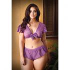 Curve Kate Lace Tie Front Crop Top With Matching Tap Panty 1x/2x Amethyst Sex Toy Product