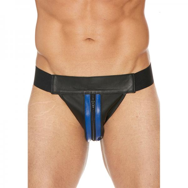 Premium Leather Zipper Front Jock S/m Black/blue Sex Toy Product