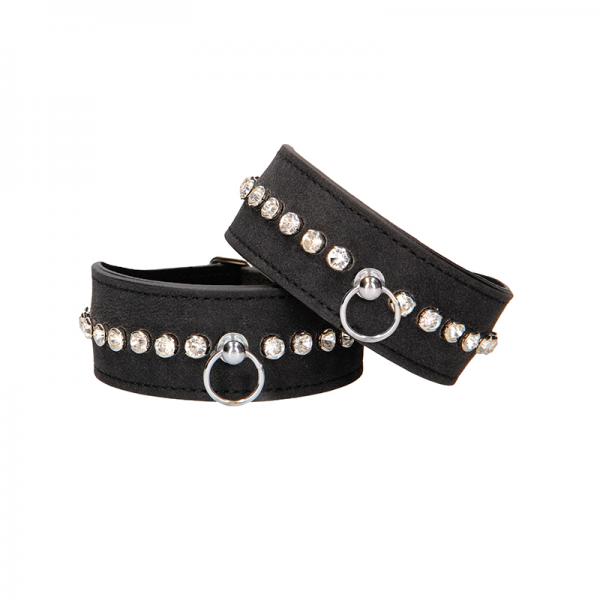 Ouch Diamond Studded Wrist Cuffs - Black Sex Toy Product