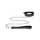 Ouch Diamond Studded Collar With Leash - Black Sex Toy Product