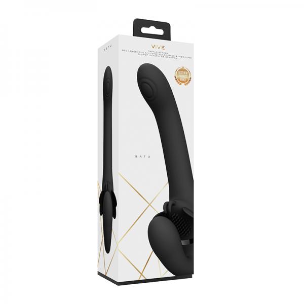 Vive - Satu Rechargeable Pulse-wave Triple-motor Silicone Strapless Strap-on - Black Sex Toy Product