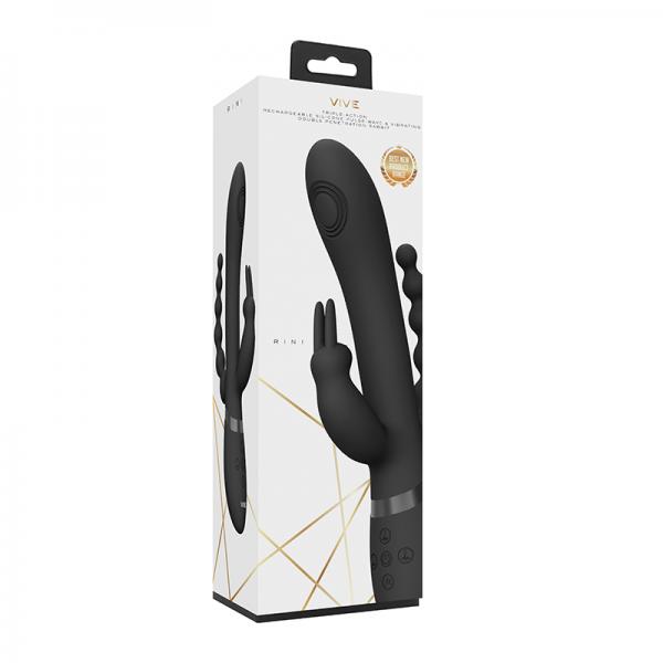 Vive - Rini Rechargeable Pulse-wave Triple-motor Silicone Rabbit - Black Sex Toy Product