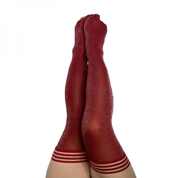 Kixies Holly Cranberry Sparkle Thigh-high Stockings Size A Sex Toy Product