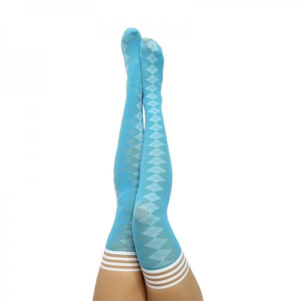 Kixies On Point Collection Par 4 Blue Argyle Thigh-high Stockings Size A Sex Toy Product