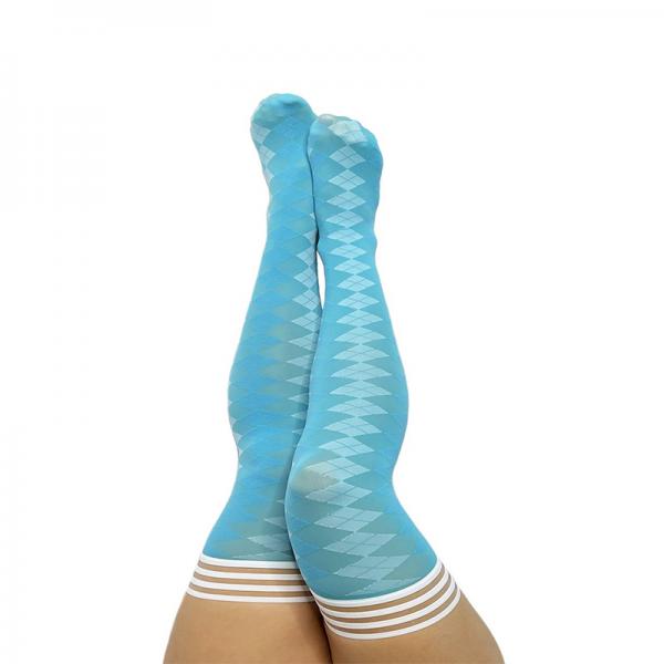 Kixies On Point Collection Par 4 Blue Argyle Thigh-high Stockings Size C Sex Toy Product