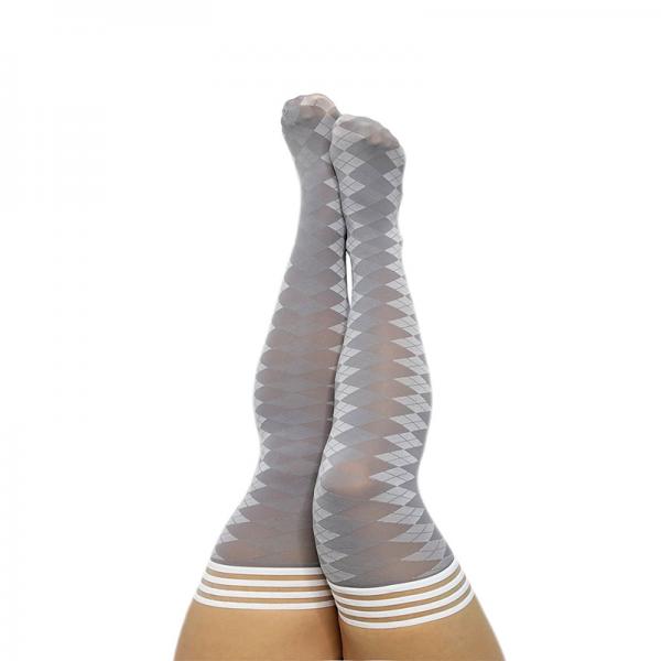 Kixies On Point Collection Par 4 Grey Argyle Thigh-high Stockings Size C Sex Toy Product
