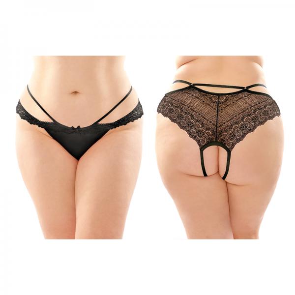 Posey Strappy Lace And Microfiber Crotchless Panty 6-pack Q/s Black Sex Toy Product