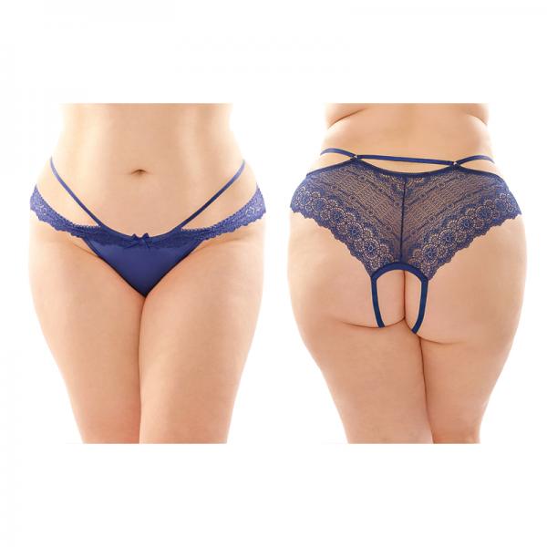 Posey Strappy Lace And Microfiber Crotchless Panty 6-pack Q/s Navy Sex Toy Product