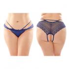 Posey Strappy Lace And Microfiber Crotchless Panty 6-pack Q/s Navy Sex Toy Product