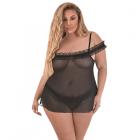 Magic Silk Ruffled Flyaway Babydoll & Split-crotch Thong Black Queen Sex Toy Product