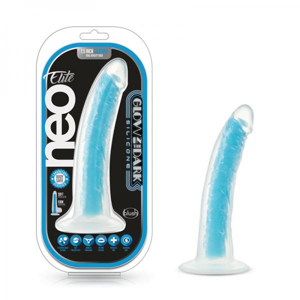 Neo Elite Glow-in-the-dark Prysm 7" Silicone Dual-density Neon Blue Sex Toy Product