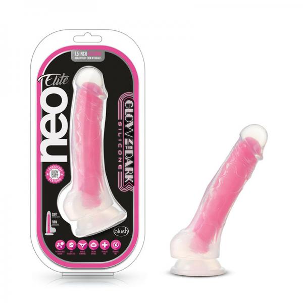 Neo Elite Paradise Glow-in-the-dark 7" Silicone Dual-density Dildo Neon Pink Sex Toy Product