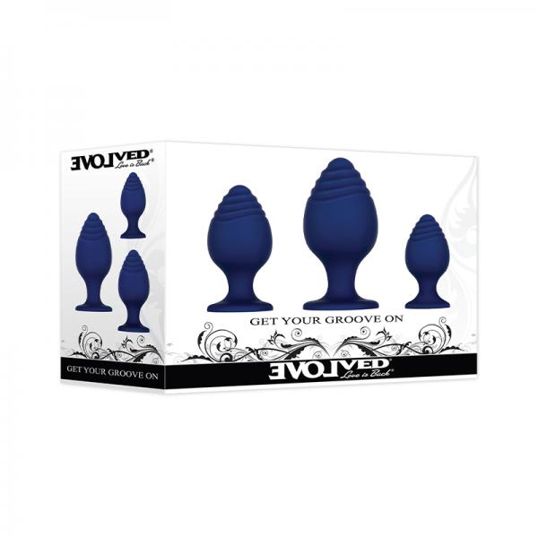 Evolved Get Your Groove On Butt Plug Set Of 3 Silicone Blue Sex Toy Product