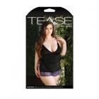 Tease Adrienne Side-cinched Microfiber Chemise With Floral Lace Trim & G-string Panty Black 1x/2x Sex Toy Product