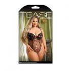 Tease Stevie Floral Embroidered Mesh Bodysuit With Adjustable Shoulder Ties And Snap Closure Black 1 Sex Toy Product