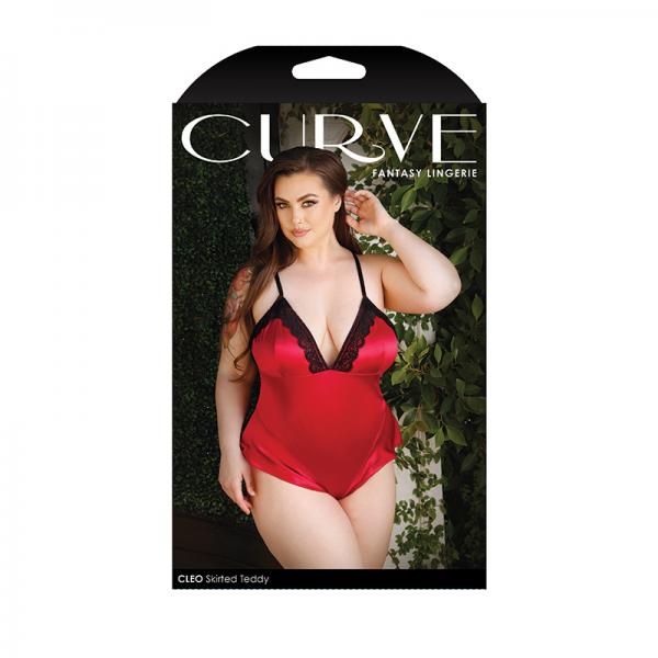 Curve Cleo Skirted Teddy With Lace Trim And Snap Closure Red 1x/2x Sex Toy Product