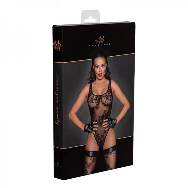 Noir Handmade Tulle Bodysuit With Patterned Flock Embroidery L Sex Toy Product