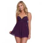 Dreamgirl Stretch Mesh And Lace Babydoll With Underwire Push-up Cups And G-string Plum Medium Hangin Sex Toy Product