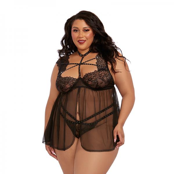 Dreamgirl  Plus-size Lace Babydoll With Thong Black 3x Hanging Sex Toy Product