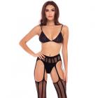 Straight Up 3-piece Sheer Striped Bra, Thong, And Garter Set Black S/m Sex Toy Product