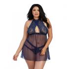 Dreamgirl Stretch Lace & Mesh Babydoll With High-neck Halter Styling Midnight Queen Sex Toy Product