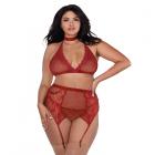 Dreamgirl Fishnet And Lace Four-piece Set With Stretch Velvet Trim Accents Garnet Queen Sex Toy Product