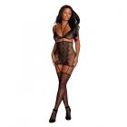 Dreamgirl Fishnet And Lace Two-piece Garter Dress With Separate Bralette Black Os Sex Toy Product
