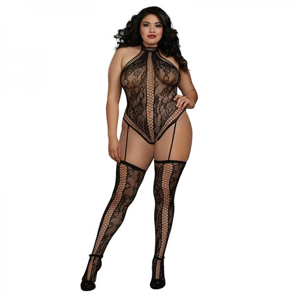 Dreamgirl Lace Teddy Bodystocking With Criss-cross Details And Halter Neckline With Snap-neck Closur Sex Toy Product