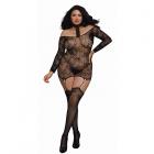 Dreamgirl Lace Patterned Knit Garter Dress With Faux Lace-up And Attached Stockings Black Queen Sex Toy Product