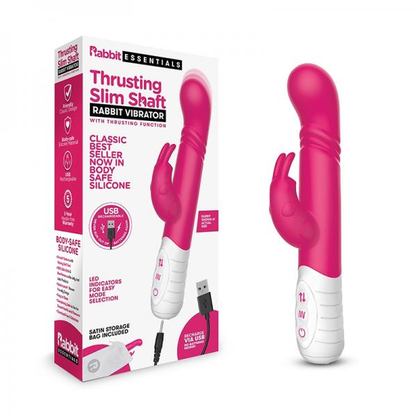 Rabbit Essentials Thrusting Slim Shaft Rabbit Vibrator Pink Sex Toy Product