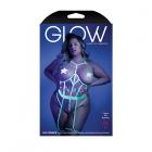 Glow In A Trance Floral Embroidered Open-cup Crotchless Teddy With Attached Leg Garters Neon Chartre Sex Toy Product