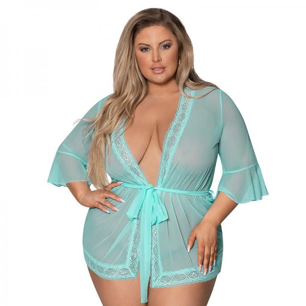 Magic Silk Seabreeze Robe W Lace Trim Turquoise Queen  Size Sex Toy Product