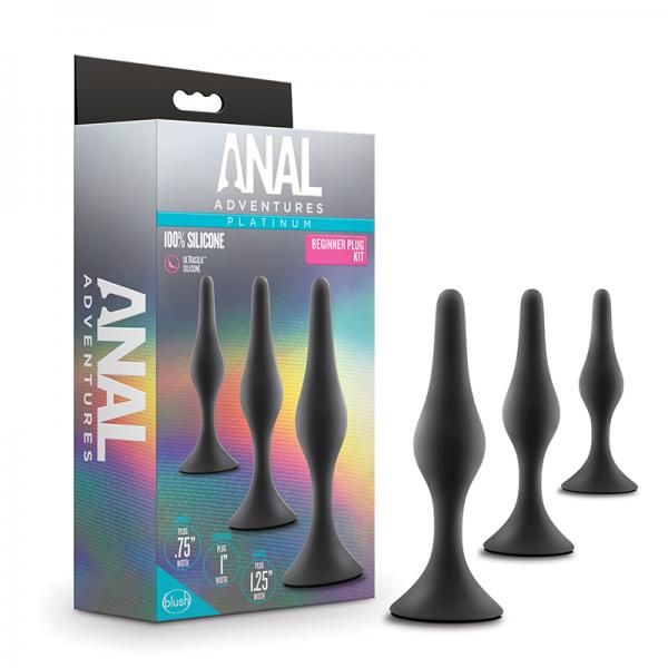 Anal Adventures Platinum Silicone Beginner Plug 3-piece Kit Black Sex Toy Product