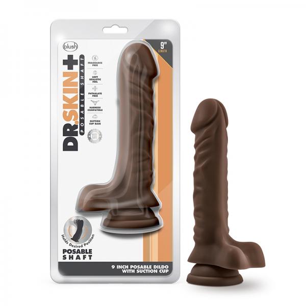 Dr. Skin Plus Posable Dildo With Balls 9 In. Chocolate Sex Toy Product