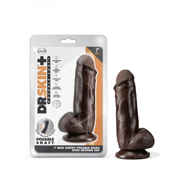 Dr. Skin Plus Girthy Posable Dildo With Balls 7 In. Chocolate Sex Toy Product