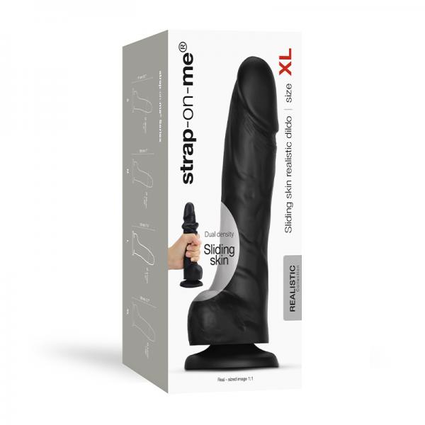 Strap-on-me Sliding Skin Realistic Dual-density Dildo Black Xl Sex Toy Product