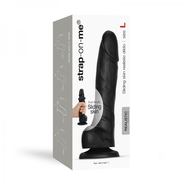 Strap-on-me Sliding Skin Realistic Dual-density Dildo Black L Sex Toy Product