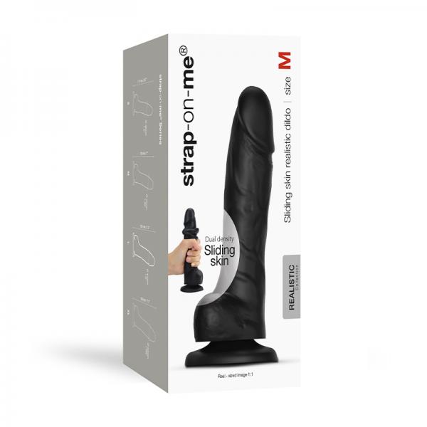 Strap-on-me Sliding Skin Realistic Dual-density Dildo Black M Sex Toy Product