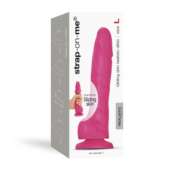 Strap-on-me Sliding Skin Realistic Dual-density Dildo Dual Fuchsia  L Sex Toy Product