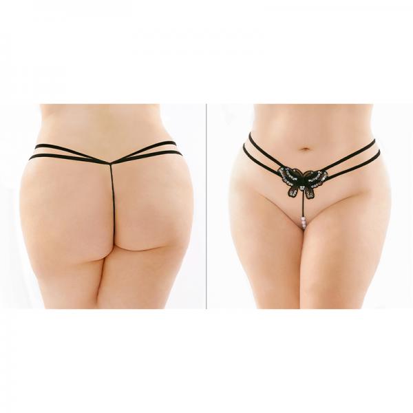 Zinnia Sequin Butterfly Strappy Pearl G-string Black Queen Sex Toy Product