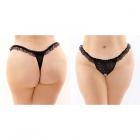 Flora Ruffled Lace Crotchless Pearl Thong Black Queen Sex Toy Product