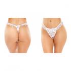 Flora Ruffled Lace Crotchless Pearl Thong White L/xl Sex Toy Product