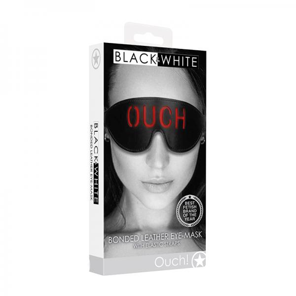 Ouch! Black & White Bonded Leather Eye Mask Ouch With Elastic Straps Black Sex Toy Product