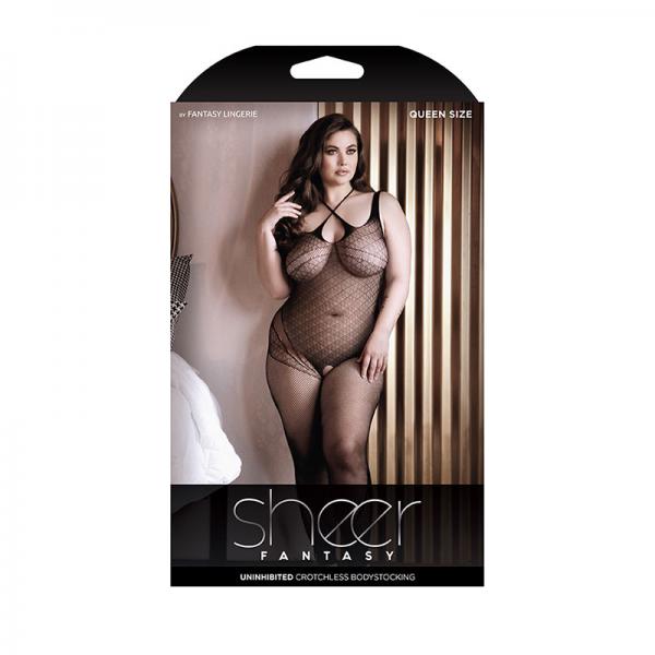 Sheer Uninhibited Crotchless Bodystocking Black Queen Sex Toy Product
