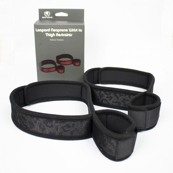 Spartacus  Wrist To Thigh Cuffs Neoprene Black Sex Toy Product