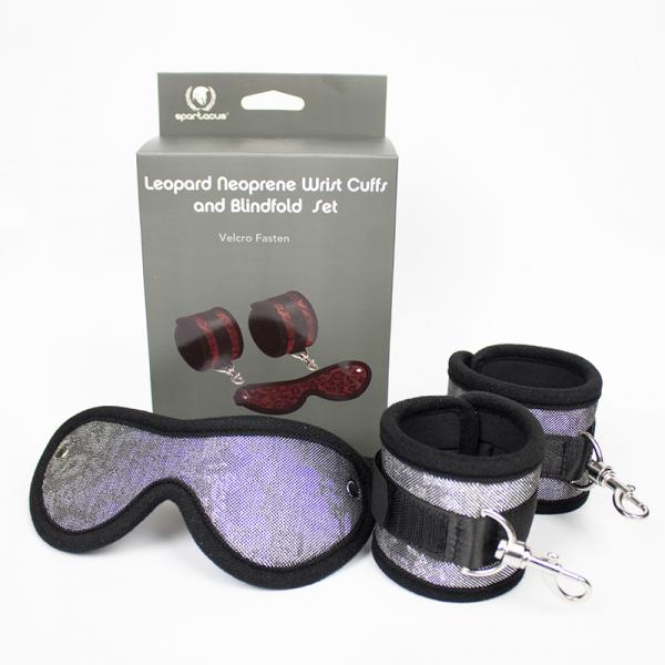 Spartacus Blindfold And Wrist Cuff Kit Neoprene Silver Sex Toy Product