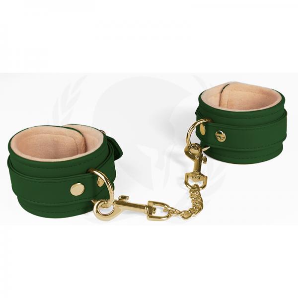 Spartacus Green Pu Wrist Cuffs With Plush Lining Sex Toy Product