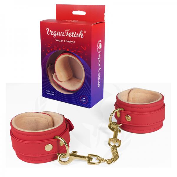 Spartacus Red Pu Wrist Cuffs With Plush Lining Sex Toy Product