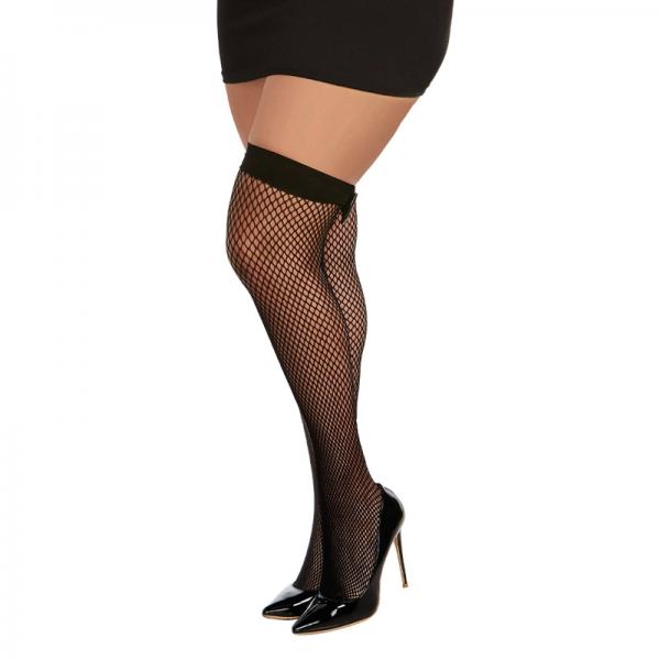 Dreamgirl Diamond-net Fishnet Thigh-highs With Vinyl Bowtie Accent Black Osq Sex Toy Product