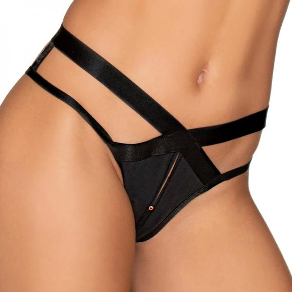 Dreamgirl Microfiber Open-crotch Strappy Panty Black M Sex Toy Product